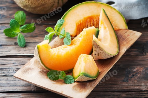 Preview: Fresh sweet orange melon and green mint