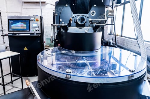 Preview: Industrial coffee roasting machine in modern coffee company