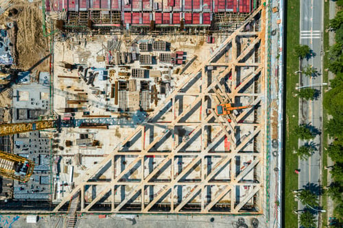 Preview: Aerial shot of the construction site in the summer morning.