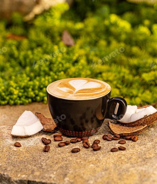 Preview: Cup of warm tasty coconut coffee