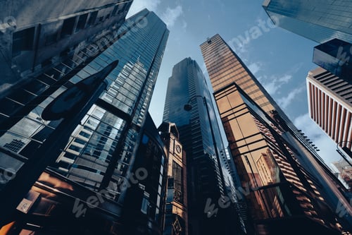 Preview: Skyward view of high-rise buildings in Hong Kong\'s bustling city center during a clear day
