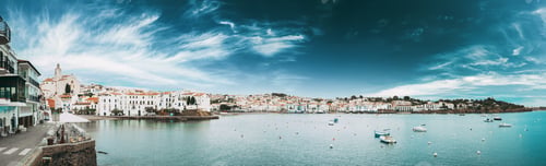 Preview: Cadaques, Province Of Girona, Catalonia, Spain. Panoramic View Cityscape. View From Sea
