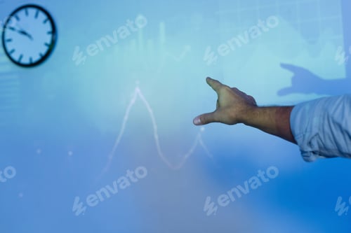 Preview: cropped view of businessman zooming digital graphs