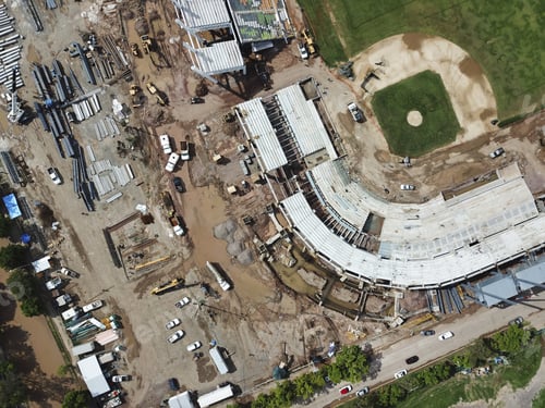 Preview: Sky drone view aerial shot of construction of a baseball stadium