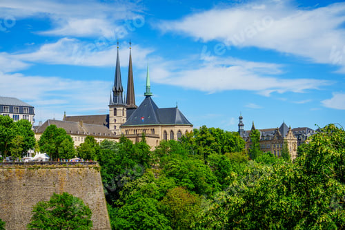 Preview: Notre-Dame Cathedral and a portion of the fortress wall Luxembourg City