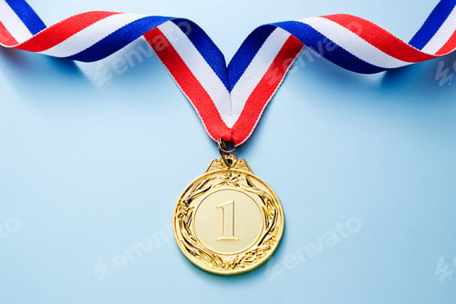 Preview: Gold medal 1 place with a ribbon