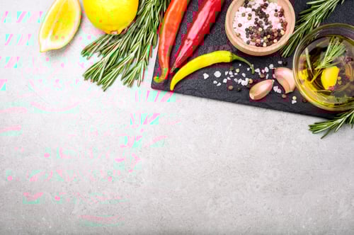 Preview: Lemon, Peppers, and Rosemary on Dark Board