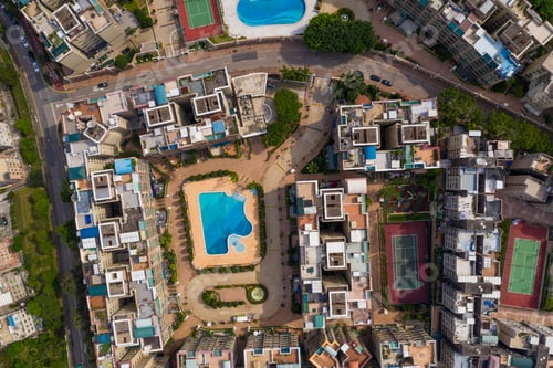 Preview: Tai Po, Hong Kong 17 May 2020: Top view of village in Hong Kong