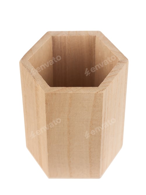 Preview: wooden hexagonal pencil desk holder isolated on white