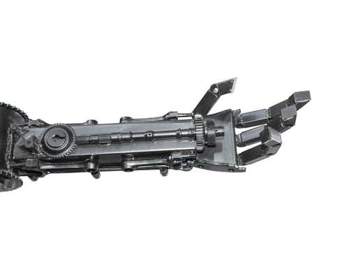 Preview: Hand of Cyborg sculpture made from scrap metal isolated