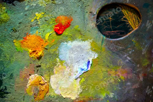 Preview: Colorful Abstract Art Palette with Mixed Paint