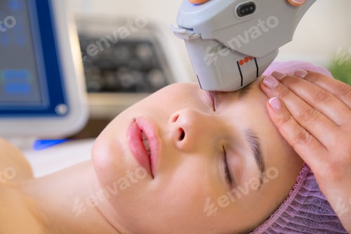 Preview: Woman in a spa salon on cosmetic procedures for facial care.