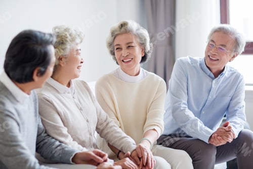 Preview: Happy senior friends talking