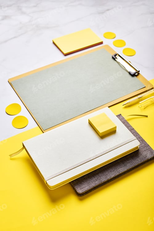 Preview: Desktop with clipboard mockup and office supplies