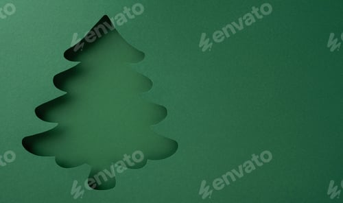 Preview: A minimalist design featuring a Christmas tree cut-out in dark green paper, symbolizing creativity