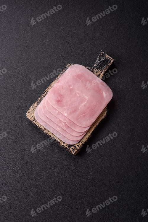 Preview: Boiled ham cut into square slices with sorrel and spices