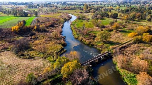 Preview: Curvy Nida River Bends in Swietokrzyskie,Poland. Aerial Drone Vi