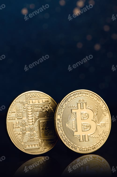 Preview: Bitcoin e-cryptocurrency blue background.