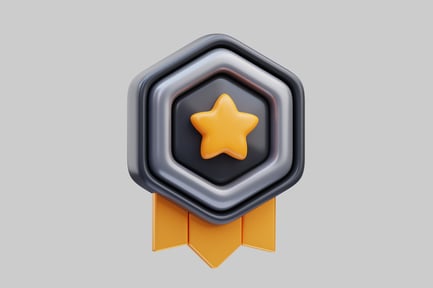 Vista previa: Insignia hexagonal con icono de estrella y cinta