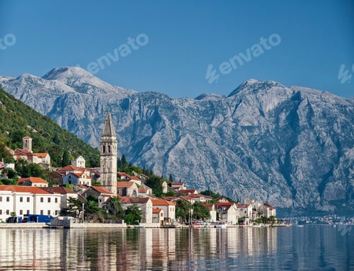 Preview: perast traditional balkan village mountain landscape near kotor in montenegro