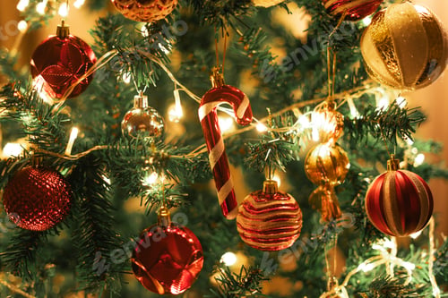 Preview: Christmas tree and ball decorations with small lights