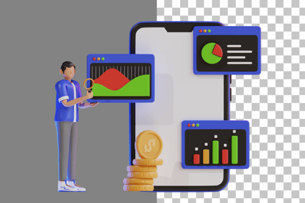 Preview: Investing in Stock Using Mobile App 3D Illustration