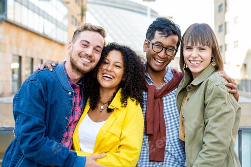 Preview: Cheerful smiling happy best friends having great time, happy group of young people