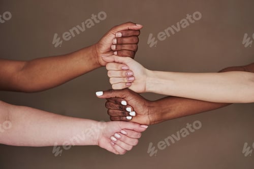 Preview: Side view of women's hands in gesture. Conception of success