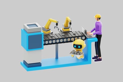 Cena de linha de montagem de fábrica automatizada