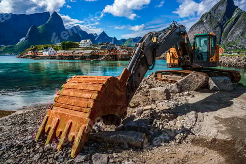 Preview: Excavator, bulldozer repair work on the road. Norway