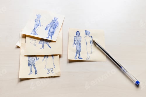 Preview: sketches of fashionable silhouette drawn by pen