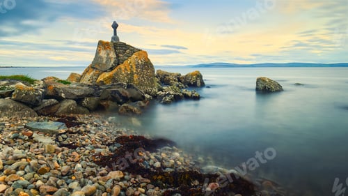 Preview: Beautiful coastal landscape scenery, Lochan Beag mine explosion monument, historical landmark, natur