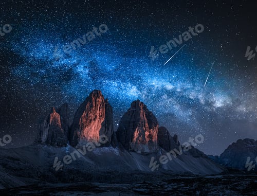 Preview: Milky way over Tre Cime di Lavaredo at night, Dolomites