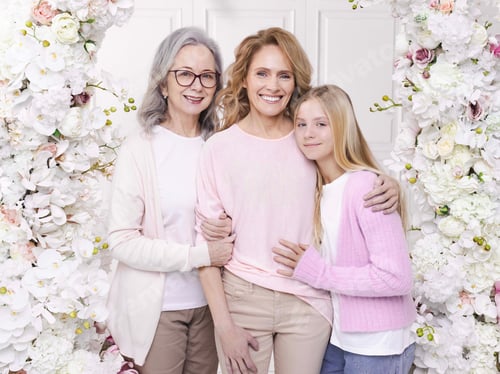 Preview: Beautiful women multi-generation during family meeting. Mother, granny and grandchild are hugging,