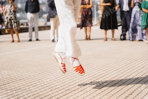 Preview: Basque dancer jumping in a celebration in a town in the Basque country