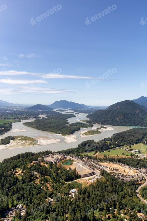 Preview: Aerial View of Fraser Valley with Canadian Nature Mountain Landscape Background