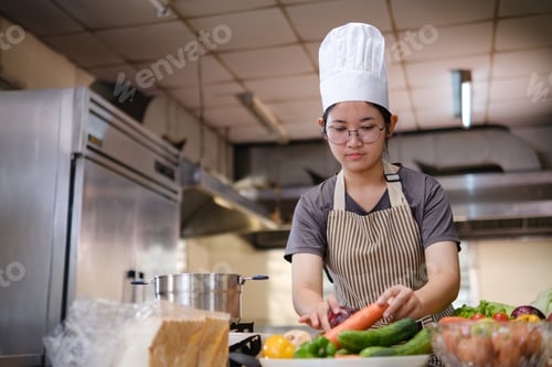 Preview: Culinary student preparing the fresh ingredients ready for cooking practice