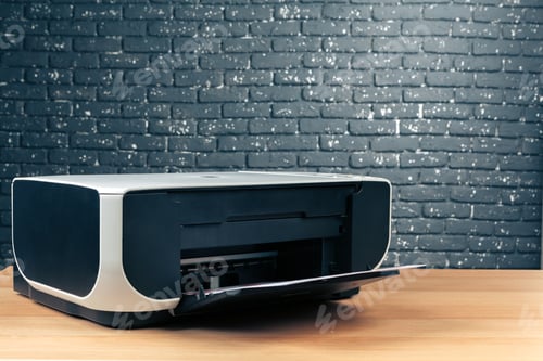 Preview: close up modern printer screen in office