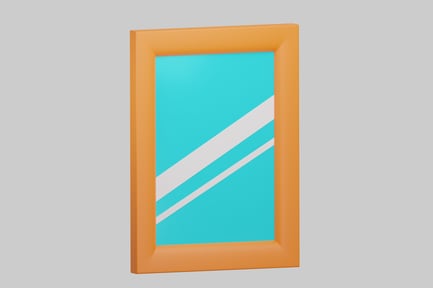 Preview: Abstract orange frame with teal rectangle and white stripes.
