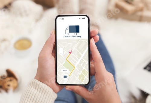 Preview: Modern courier delivery at home, shopogolic and online shopping
