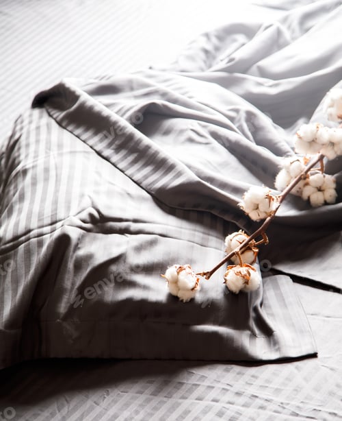 Preview: Bedding is gray. Soft natural fabric is cotton, satin, linen.