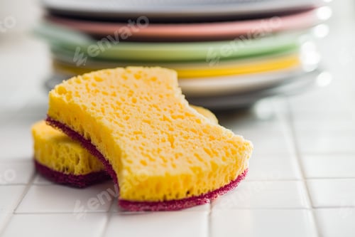 Preview: Sponge for washing dishes and plates on tiles.