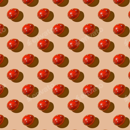 Preview: Easter composition pattern. Painted red eggs on a beige background.