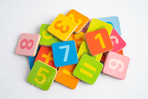 Preview: Math number colorful on white background, education study mathematics learning teach concept.