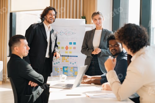 Preview: Professional business team having meeting discussing corporate strategy project