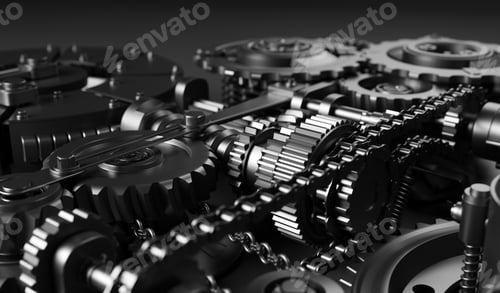 Preview: Gears and cogs mechanism. Industrial machine, engine