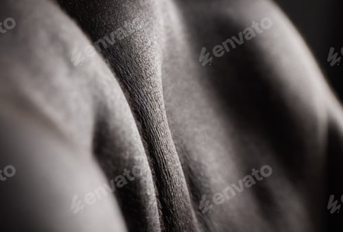 Preview: Skin, texture and closeup of man with muscle and cosmetics, health and model with glow from dermato