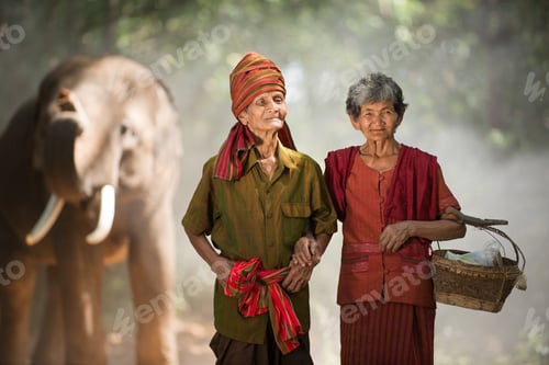 Preview: Elephant and senior couple in Thailand