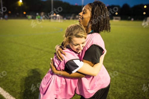 Preview: Female football players jubilant, Hackney, East London, UK