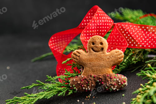 Preview: Gingerbread man cookies Christmas sweet dessert new year Christmas background